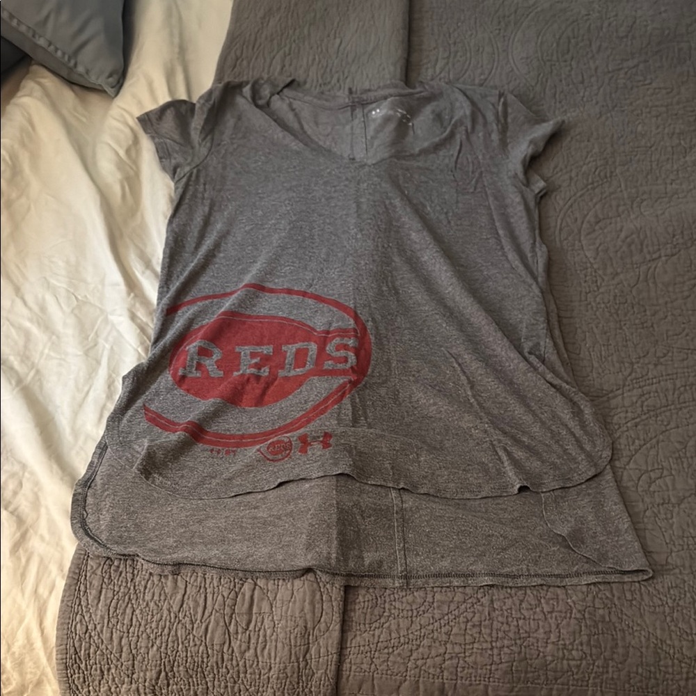 Under Armour Women's Gray T-Shirt with Red Logo